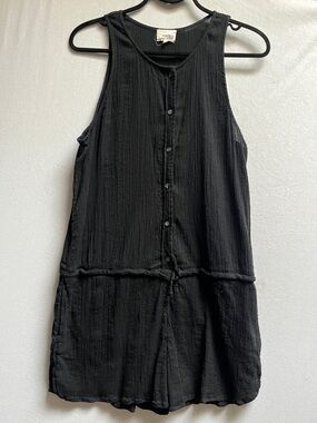 Wilfred Free Aritzia Black Cotton Gauze Button Sleeveless Romper Size M